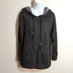 Maurices Size 0 Zipper Hoodie Sweater Black/ White Accents XSmall